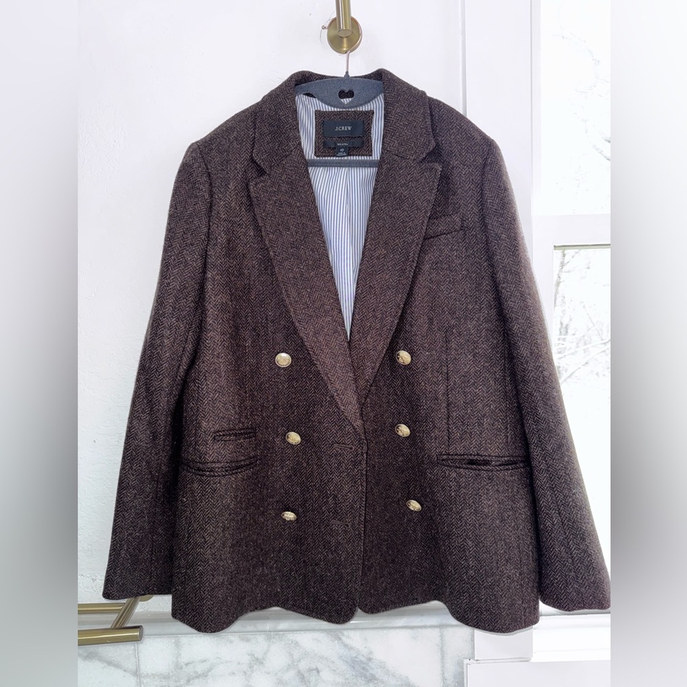 J.Crew Brown Herringbone Double Breasted BristolWool Blazer Women’s Size 10 NWOT - Picture 6 of 14
